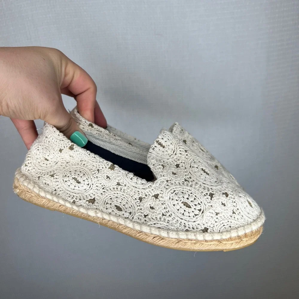 Manebi Hamptons Crochet Lace Espadrilles Cream‎ Off White Made in Spain EU 36
